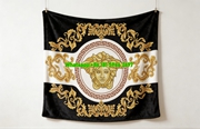Versace Black White Gold Medusa Greek Key Baroque Print Flannel Sofa Throw Blanket IMG_1322